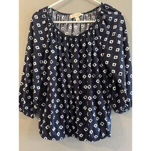 Michael Kors Navy Blue Knit Top‎ Womens Size S Round Neck 3/4 Sleeve Elastic hem